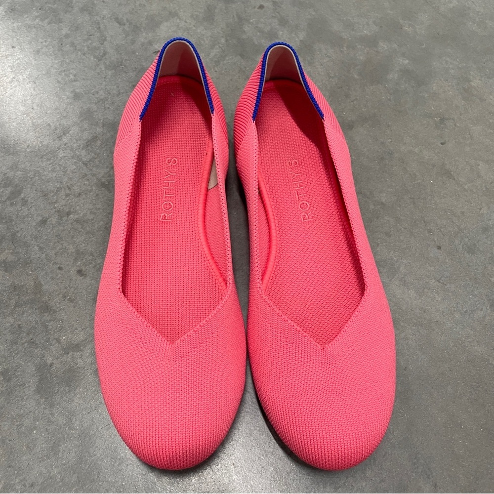 Rothy's Vibrant Pink Flats with Blue Accents